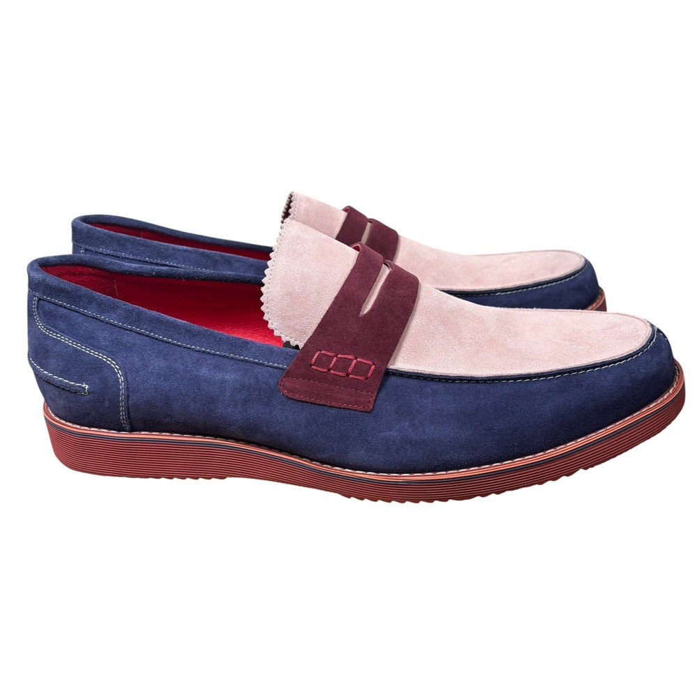 Marc Nolan Abe Mens Navy Beige Burgundy Suede Penny Loafers Size 16 Colorblock